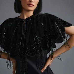 Anthropologie Scallops Embellished Velvet Capelet